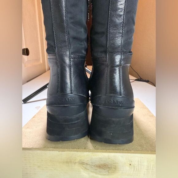 PRADA boots knee high 36.5 US 6.5 black leather nylon - Picture 6 of 16